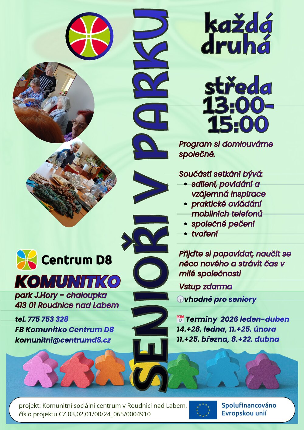 Plakát – senioři v parku 11.+25. února, 11.+25. března, 8.+22. dubna