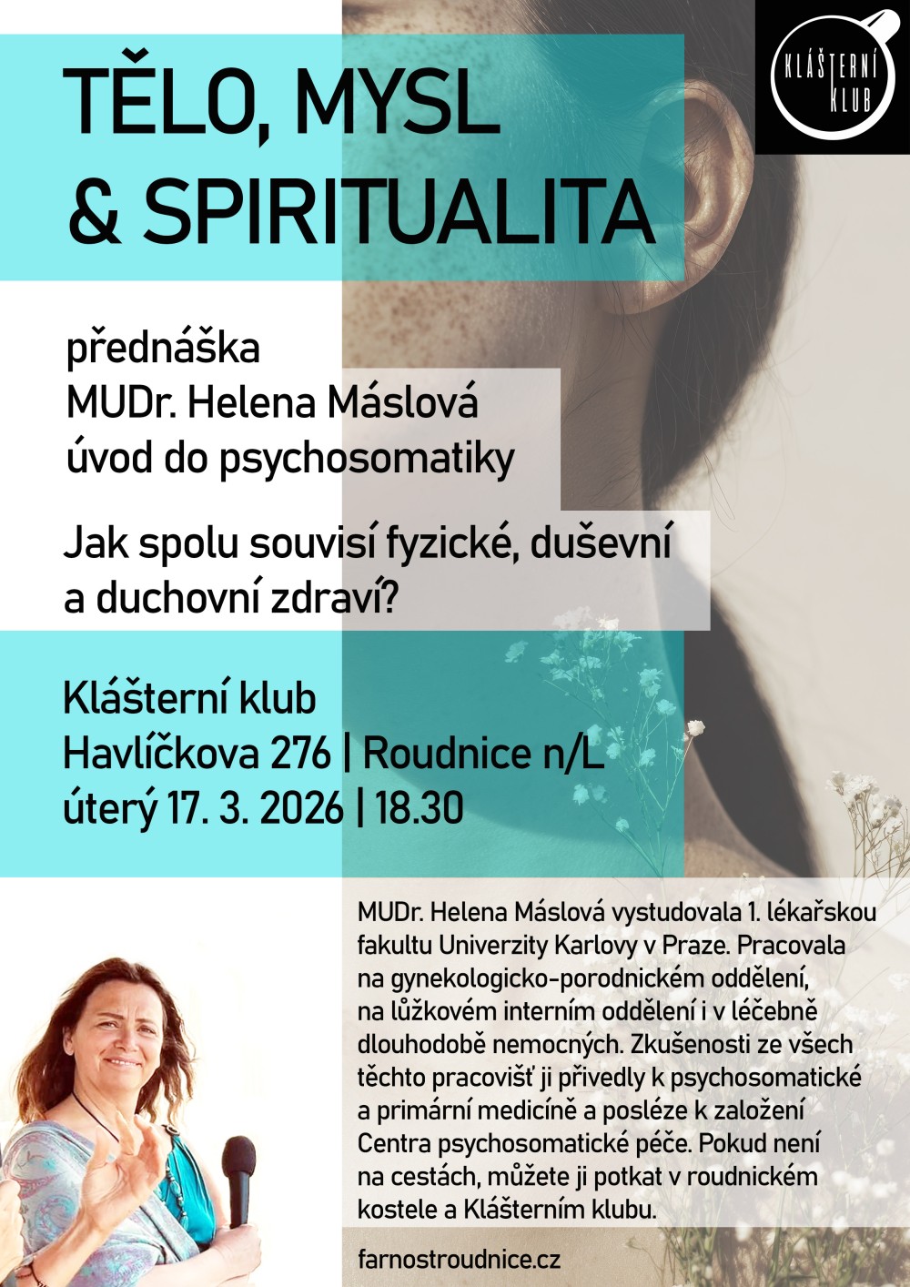 Plakát – Tělo, mysl & spiritualita | přednáška Heleny Máslové