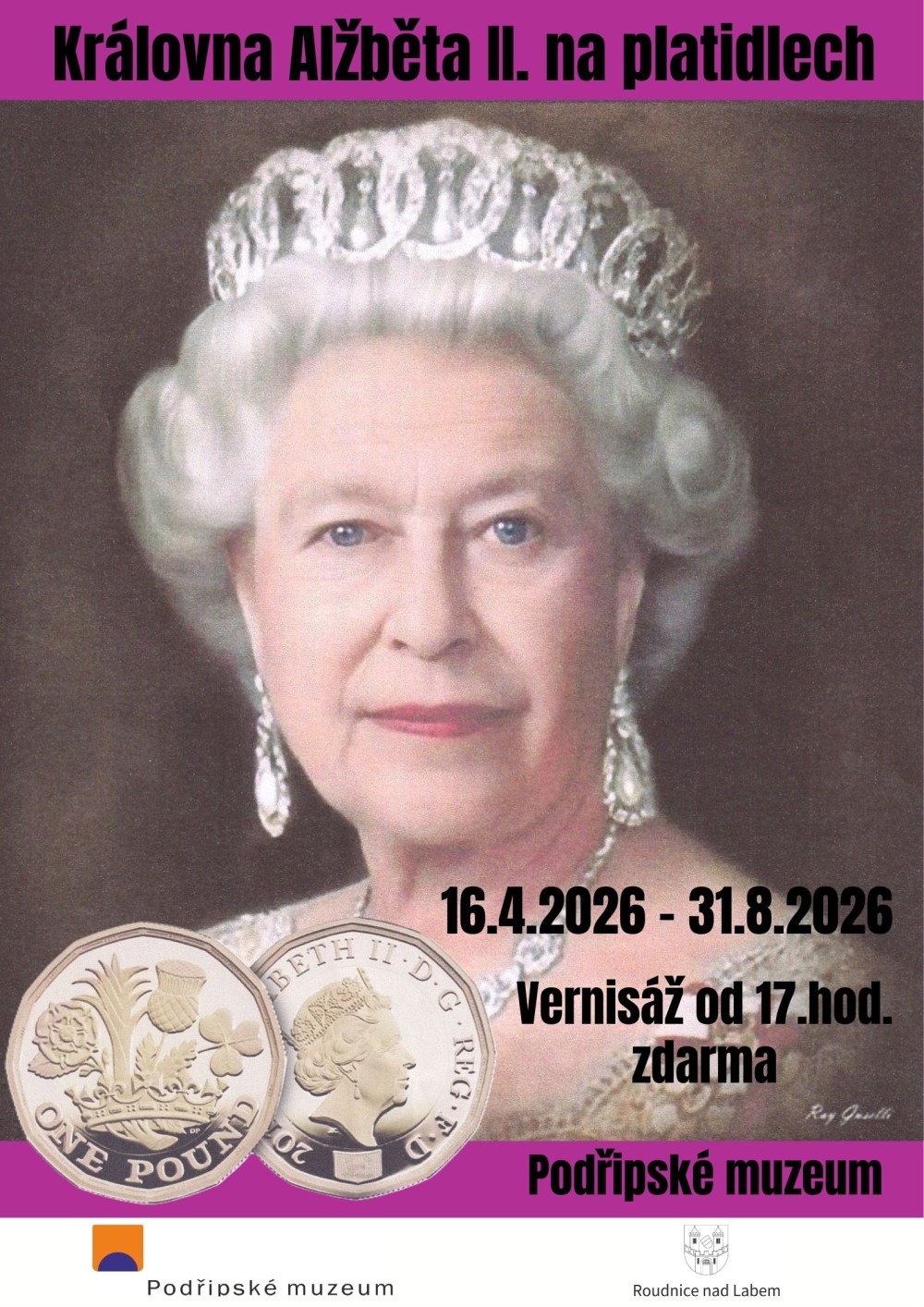 Plakát – Královna Alžběta II. na platidlech