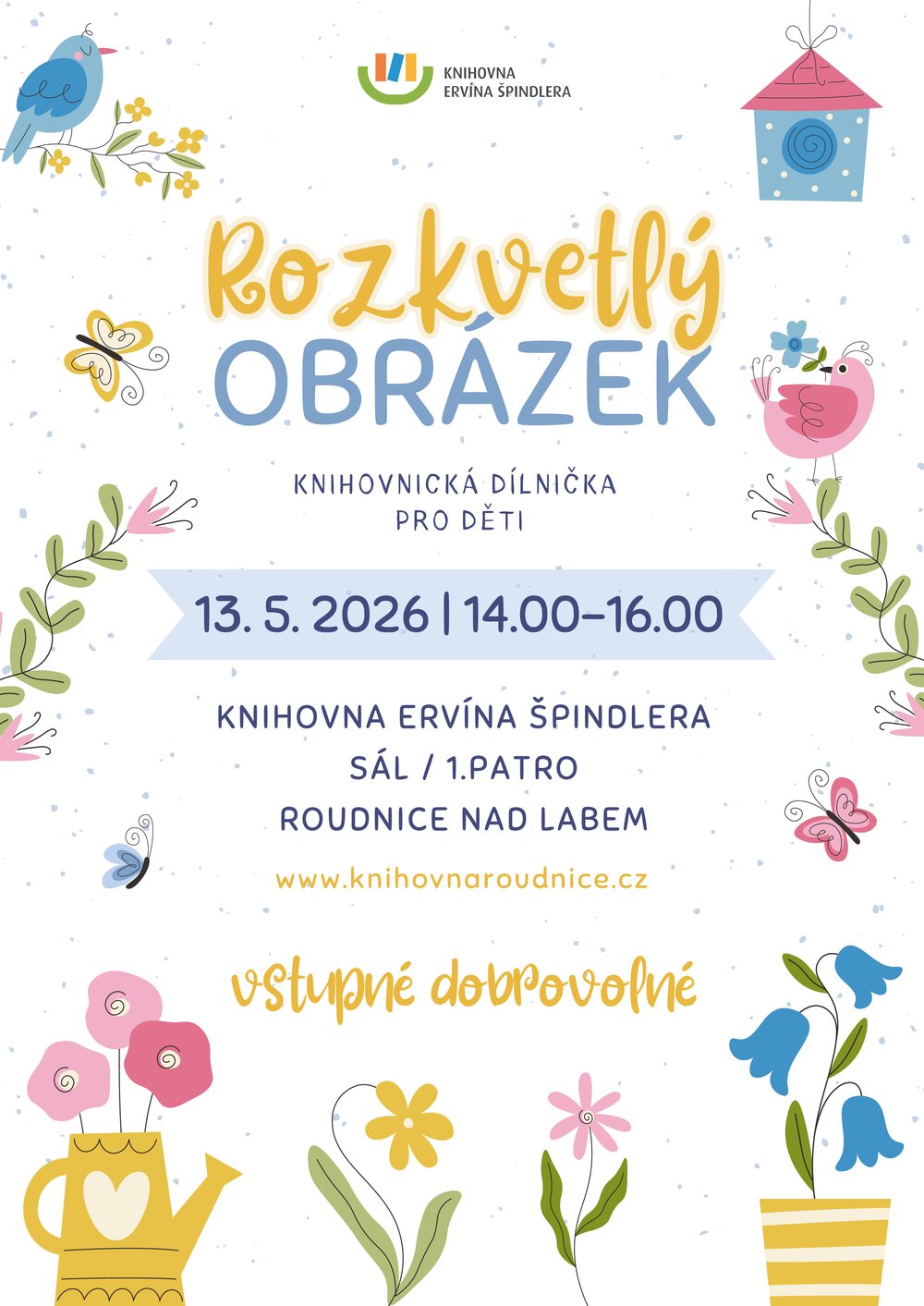 Plakát – Knihovnické dílničky - Rozkvetlý obrázek