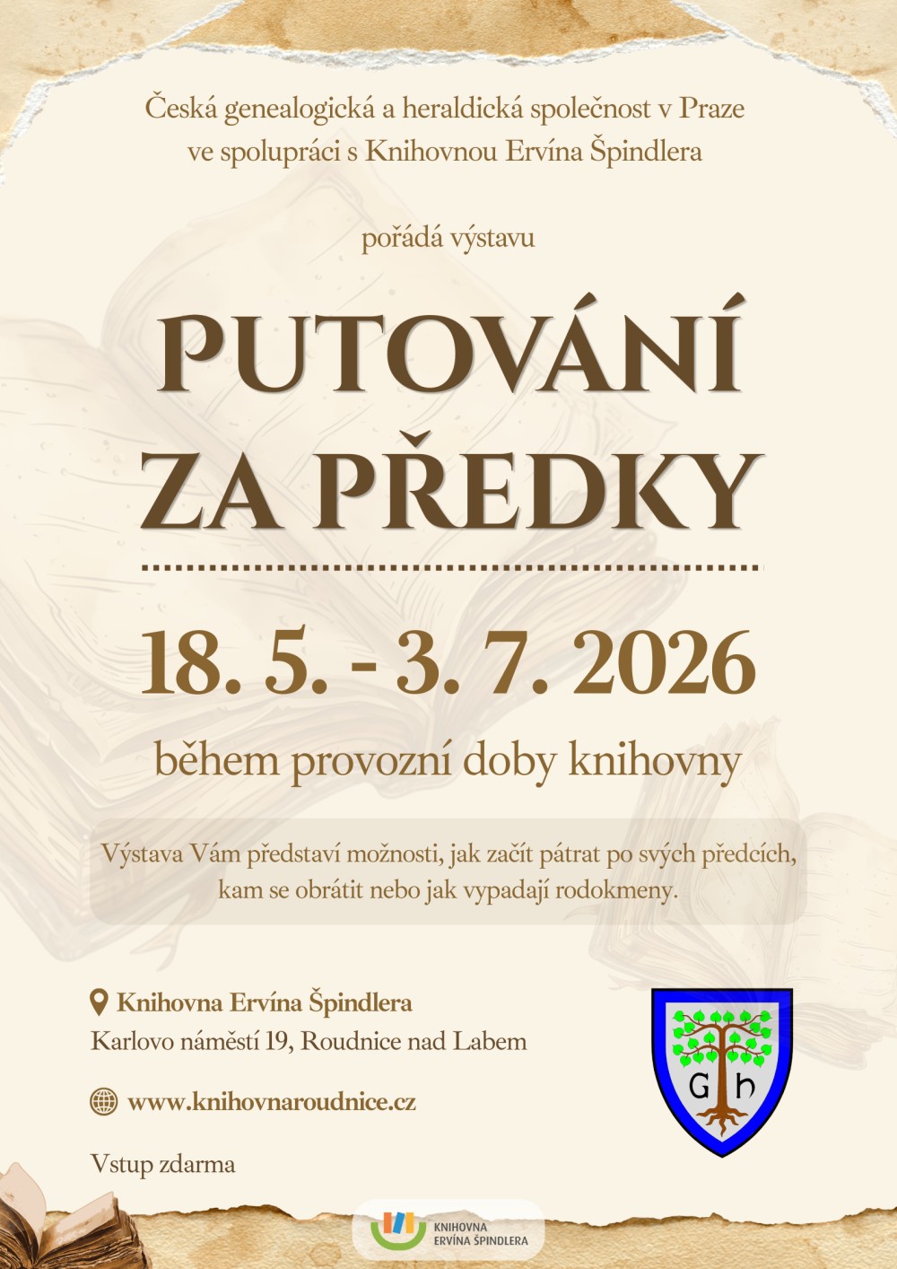 Plakát – Putování za předky -  výstava České genealogické a heraldické společnosti v Praze
