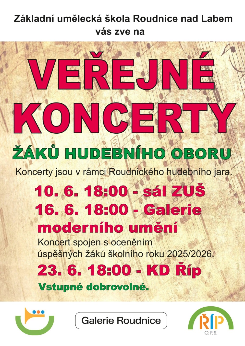 Plakát – Veřejný koncert žáků ZUŠ