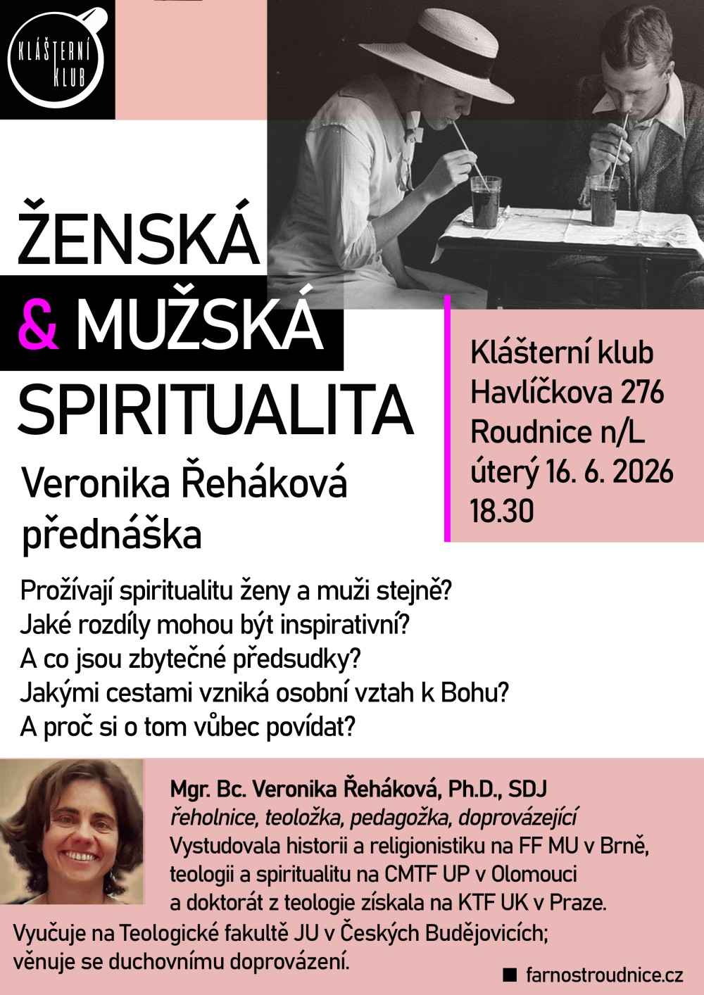 Plakát – Ženská a mužská spiritualita - Povídání s Veronikou Řehákovou