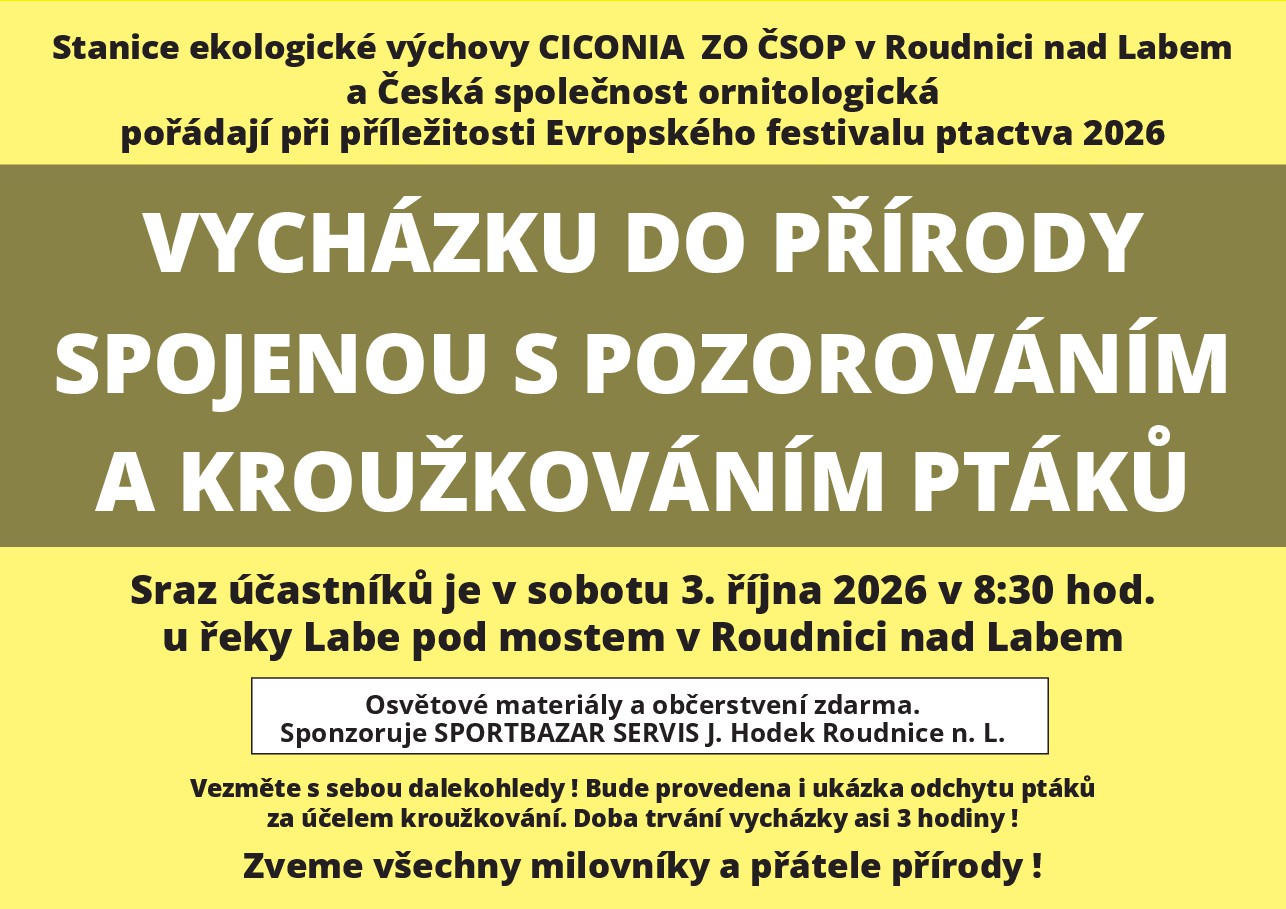 Plakát – Evropský festival ptactva: vycházka s pozorováním a kroužkováním ptáků