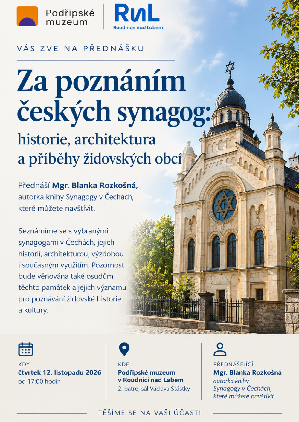 Plakát – Za poznáním českých synagog: historie, architektura a příběhy židovských obcí
